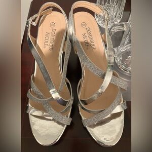 Dominique Nicole silver glitter wedge sandals 10M